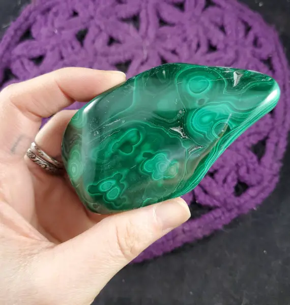 Malachite Green Polished Natural Freeform Crystal Stones Free Form Display Concentric Circles Sacred Geometry Congo Drc Africa