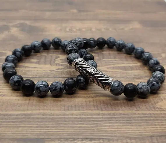 Men's Snowflake Obsidian Bracelet