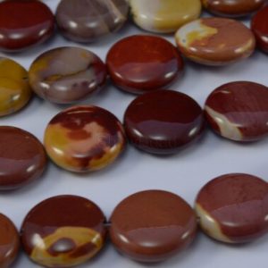 Shop Mookaite Jasper Bead Shapes! mookite puffy coin bead 20mm 15 inch | Natural genuine other-shape Mookaite Jasper beads for beading and jewelry making.  #jewelry #beads #beadedjewelry #diyjewelry #jewelrymaking #beadstore #beading #affiliate #ad