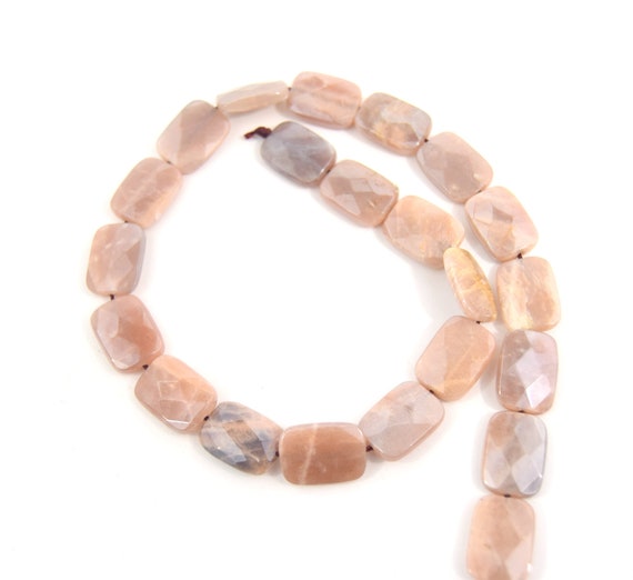 18mm Natural Peach Moonstone Faceted Rectangle Shaped Beads - (approx. 16" Strand ~22 Beads)