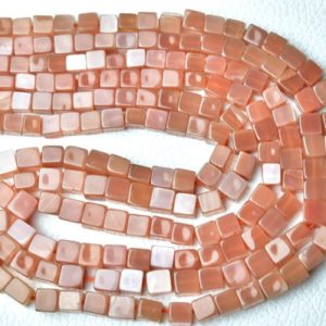 Shop Moonstone Bead Shapes! Natural Peach Moonstone Plain Cube Beads 5mm to 6.5mm Smooth Cubes Gemstone Bead Strand Finest Moonstone Beads Jewelry 17 Inch Strand No5709 | Natural genuine other-shape Moonstone beads for beading and jewelry making.  #jewelry #beads #beadedjewelry #diyjewelry #jewelrymaking #beadstore #beading #affiliate #ad