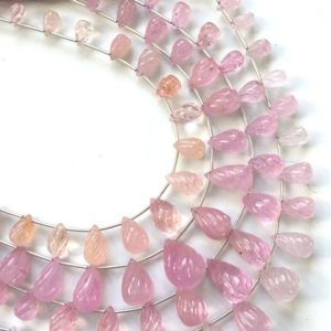 Shop Morganite Bead Shapes! 8 Inches Morganite Carved Drops 4 Strands Natural Gemstone Beads | Natural genuine other-shape Morganite beads for beading and jewelry making.  #jewelry #beads #beadedjewelry #diyjewelry #jewelrymaking #beadstore #beading #affiliate #ad