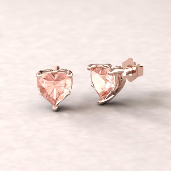 Heart Cut Morganite Earrings Handmade With Genuine Natural Gems, Lifetime Care Plan Included, Genuine Gems And Diamonds Ls5685