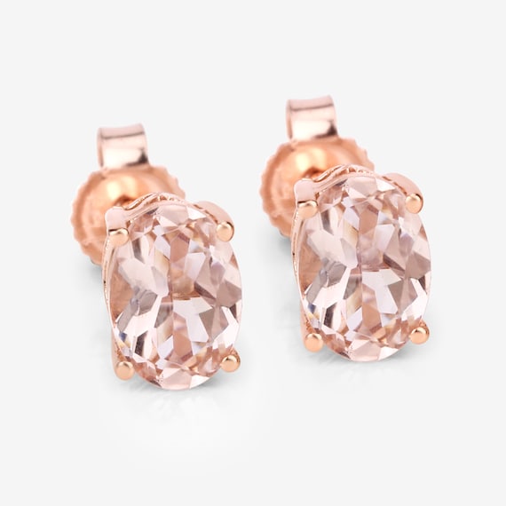 Morganite Earrings, Solid 14k Rose Gold Morganite Stud Earrings For Her, Pink Peach Gemstone Gold Earring, Anniversary Gift, Bridesmaid Gift