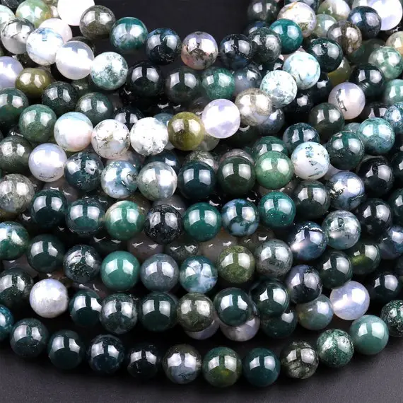 Natural Green Moss Agate Round Beads 4mm 6mm 8mm 10mm Round Beads 15.5" Strand