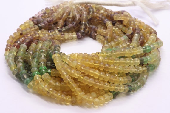 Multi Fluorite Faceted Rondelle Beads Yellow Fluorite Beads Green Fluorite Beads Natural Fluorite Rondelle Beads For Designer Jewelry Craft