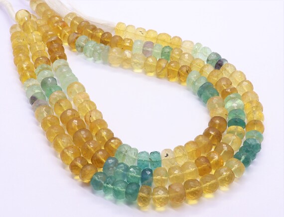 Multi Fluorite Faceted Rondelle Beads Yellow Fluorite Beads Green Fluorite Beads Natural Fluorite Rondelle Beads For Jewelry Making Craft