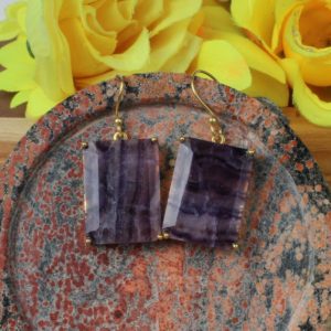 Shop Fluorite Earrings! Multi Fluorite Gemstone Earrings, Rectangle Earrings for Her, Prong Setting, Birthday Gift for Her, Gold Plated Earrings | Natural genuine Fluorite earrings. Buy crystal jewelry, handmade handcrafted artisan jewelry for women.  Unique handmade gift ideas. #jewelry #beadedearrings #beadedjewelry #gift #shopping #handmadejewelry #fashion #style #product #earrings #affiliate #ad