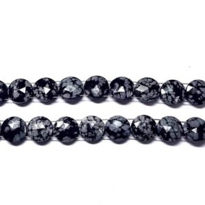 Shop Snowflake Obsidian Bead Shapes! Natural 10 pieces AAA Grade Snowflake Obsidian Faceted Round Briolette Beads, Size 8/10/12/14 mm, Super Quality, Double straight drill | Natural genuine other-shape Snowflake Obsidian beads for beading and jewelry making.  #jewelry #beads #beadedjewelry #diyjewelry #jewelrymaking #beadstore #beading #affiliate #ad