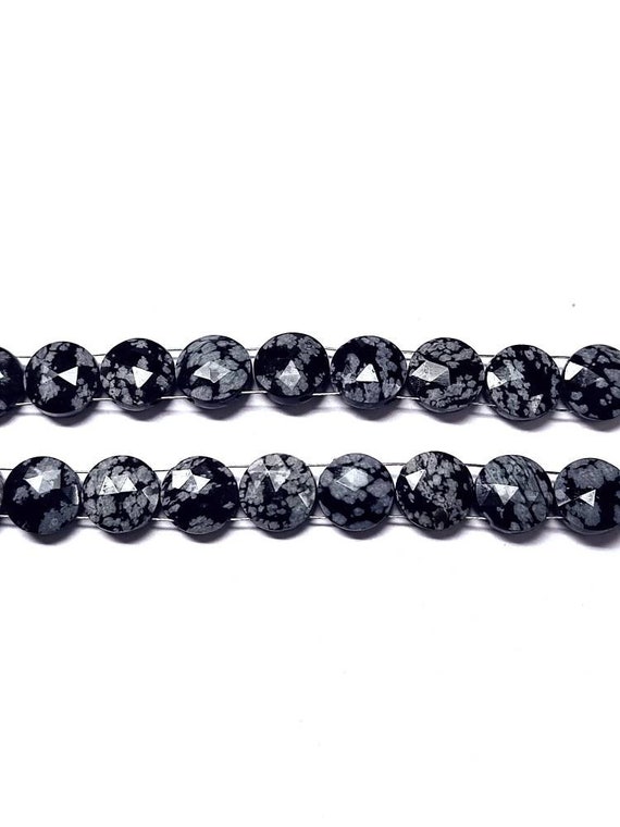 Natural 10 Pieces Aaa Grade Snowflake Obsidian Faceted Round Briolette Beads, Size 8/10/12/14 Mm, Super Quality, Double Straight Drill