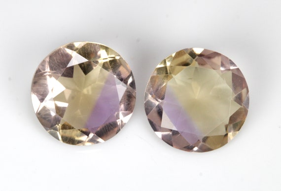 Natural Ametrine Faceted. 11 Mm Faceted Round. 2 Pieces Lot. Reasonable Price. Calibrate Size. Dissolving Color. Loose Gamstone