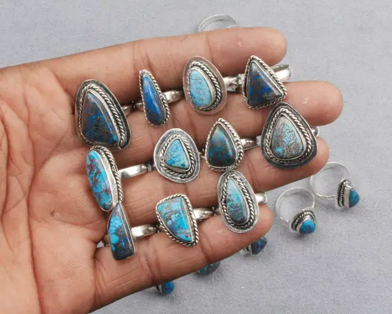Natural Azurite Ring, Silver Overlay Ring, Women Handmade Ring Jewelry