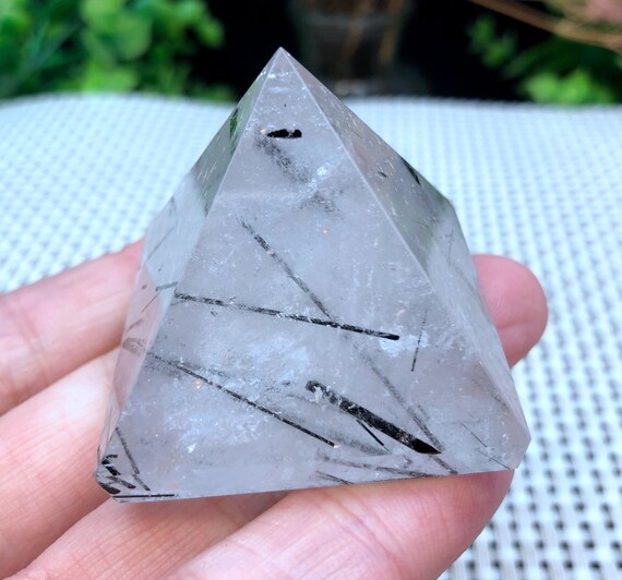 Natural Black Tourmaline Rutilated Quartz Pyramid/black Tourmaline Included Crystal Point/crystal Specimen/crystal Energy/healing Crystal