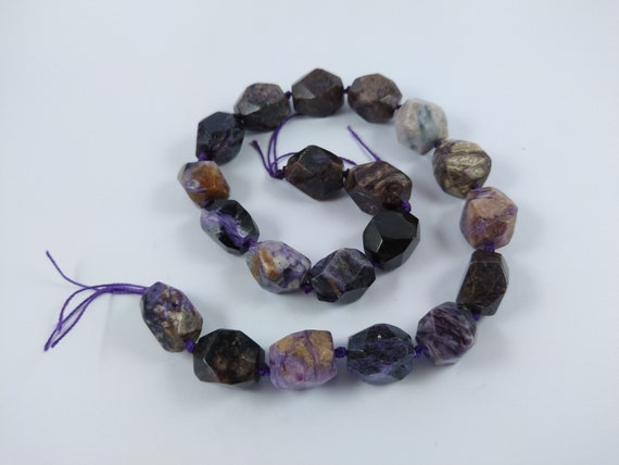 Natural Charoite Faceted Nugget/chunk/column Beads / Approx 12-13mm X 16-20mm / Hole Approx 1mm / Sold Per 2 Beads