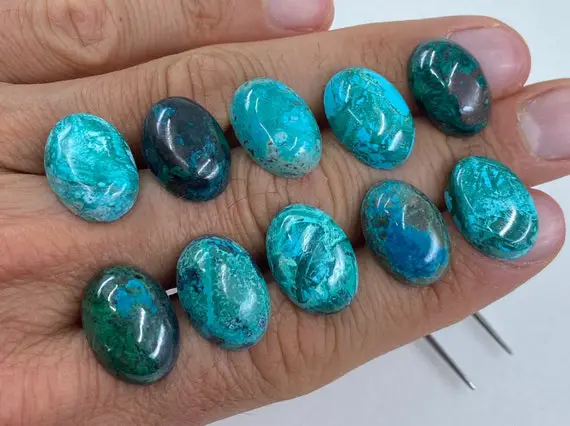 Chrysocolla Cabochon Loose Oval Gemstones In 16x12mm & 18x13mm For Jewellery Making