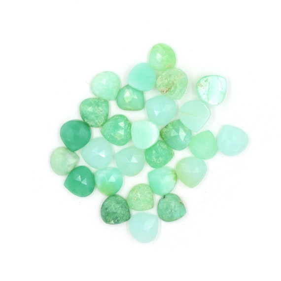 Genuine Chrysoprase Rose Cut Cabochons 6 - 12 Mm Quartz Calibrated Cabochons For Jewelry Heart Shape Gemstone Rose Cut Beads 5 Pieces Supply