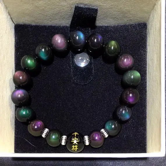 Natural Crystal Stone Rainbow Obsidian Bracelet
