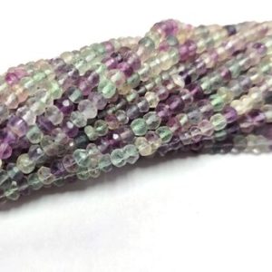 Shop Fluorite Rondelle Beads! Natural Fluorite Faceted Rondelle Loose Gemstone Beads 3-4mm Blue Fluorite Gemstone Beads 13" | Natural genuine rondelle Fluorite beads for beading and jewelry making.  #jewelry #beads #beadedjewelry #diyjewelry #jewelrymaking #beadstore #beading #affiliate #ad