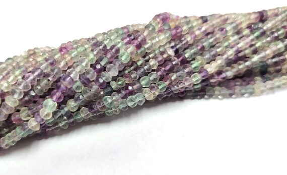 Natural Fluorite Faceted Rondelle Loose Gemstone Beads 3-4mm Blue Fluorite Gemstone Beads 13"