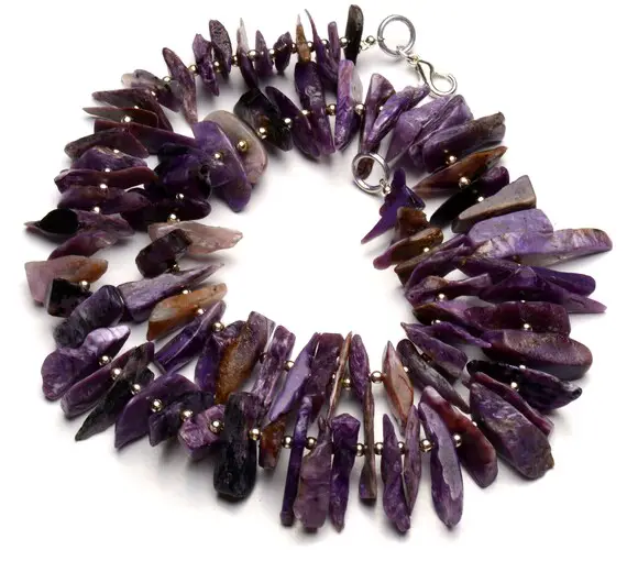 Natural Gemstone Lavender Color Russian Charoite 13 To 25mm Size Chips Beads Necklace 16 Inch Full Strand
