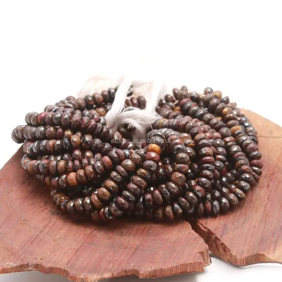 Natural Iron Tiger Eye Faceted Rondelle Shape Chakra Healing Beads, 8-9 Mm Aaa Iron Tiger Eye Gemstone Beads For Necklace & Bracelet Making