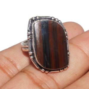 Natural Iron Tiger Eye Gemstone Ring, Ethnic Handmade Antique Ring, Designer Ring, 925 Sterling Silver Plated Jewelry Size 7 (MK-49-96) | Natural genuine Tiger Iron rings, simple unique handcrafted gemstone rings. #rings #jewelry #shopping #gift #handmade #fashion #style #affiliate #ad