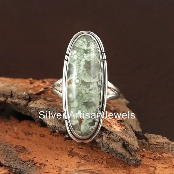Natural Jasper  Ring | Rainforest Ring | 925 Solid Ring | Silver Ring | Handmade Ring | Big Stone Ring | Statement Ring | Sterling Ring