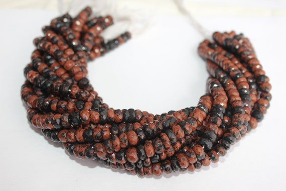 Natural Mahogany Obsidian Faceted Rondelle Shape Beads, 7.5-8.5 Mm Mahogany Obsidian Gemstone Beads, Obsidian Loose Beads Strand For Jewelry