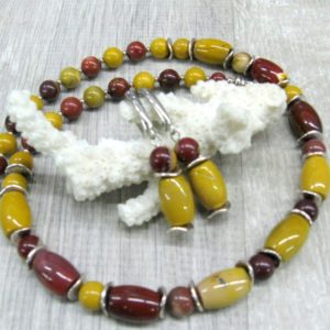 Shop Mookaite Jasper Necklaces! Natural Mookaite jasper necklace beads strand and earrings brown red yellow earthy gemstone jewelry set gift for mother teacher | Natural genuine Mookaite Jasper necklaces. Buy crystal jewelry, handmade handcrafted artisan jewelry for women.  Unique handmade gift ideas. #jewelry #beadednecklaces #beadedjewelry #gift #shopping #handmadejewelry #fashion #style #product #necklaces #affiliate #ad