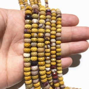 Shop Mookaite Jasper Rondelle Beads! Natural Mookaite or Yellow Jasper Highly Polished Faceted Rondelle Shape Gemstone Loose Bead for Jewelry Making & Design AAA Quality 16inch | Natural genuine rondelle Mookaite Jasper beads for beading and jewelry making.  #jewelry #beads #beadedjewelry #diyjewelry #jewelrymaking #beadstore #beading #affiliate #ad