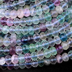 Natural Multicolor Fluorite Faceted 6mm 8mm Rondelle Beads Micro Laser Cut Purple Green Gemstone Bead 15.5" Strand | Natural genuine rondelle Fluorite beads for beading and jewelry making.  #jewelry #beads #beadedjewelry #diyjewelry #jewelrymaking #beadstore #beading #affiliate #ad