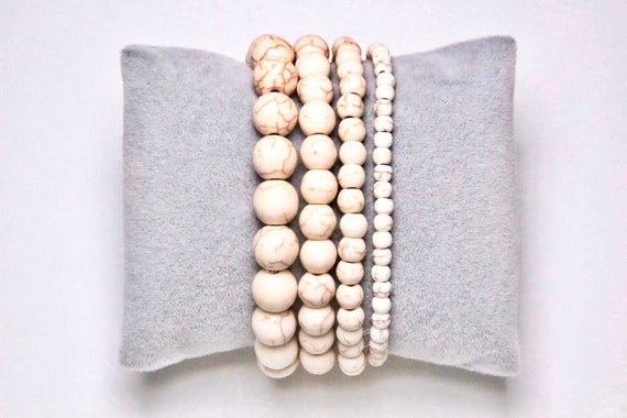 Natural Pearl Magnesite Bracelet 4/6/8/10/12 Mm 19 Cm (adjustable) Smooth And Round Semi-precious Stone