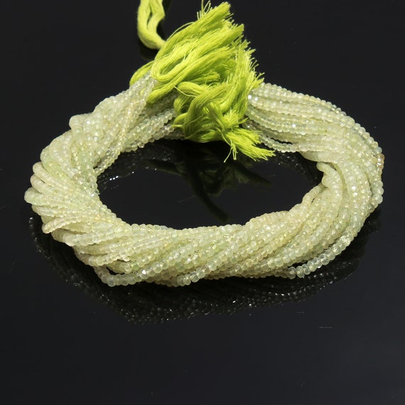 Natural Prehnite Faceted Rondelle Beads, 4-4.5 Mm Green Prehnite Rondelle Beads, Aaa Prehnite Beads Strand For Making Jewelry