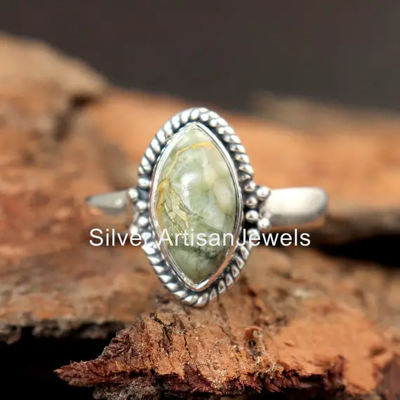Natural Rainforest Jasper Ring , 925 Solid Ring, Rainforest Silver Ring, Marquise Gemstone Ring, Daily Wear Ring, Women Ring, Boho Jewellery