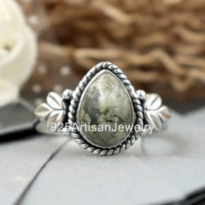 Shop Rainforest Jasper Rings! Natural Rainforest Jasper Sterling Silver, Rainforest Ring, Prong Ring,925 Silver Ring, Pear Gemstone Ring, Women Ring, Handmade Ring | Natural genuine Rainforest Jasper rings, simple unique handcrafted gemstone rings. #rings #jewelry #shopping #gift #handmade #fashion #style #affiliate #ad