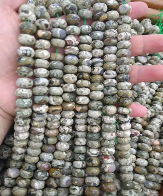 Natural Rainforest Rhyolite Beads Genuine  Gemstone Round  Rondelle Abacuse  Loose Beads  5x8mm  For Earrings-bracelet - Necklace 16inch