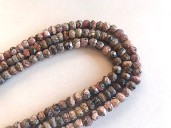 7mm Faceted Rhodochrosite Beads - Natural Rhodochrosite Rondelles - Gemstone Bead Strand
