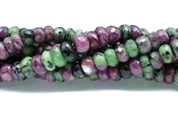 Natural Ruby Zoisite 9mm To 10mm Faceted Rondelle Beads,micro Laser Diamond Cut Gemstone 5" Strand,ruby Zosite Semi Precious Gemstone Beads