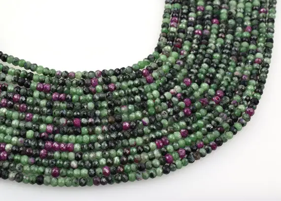 Natural Ruby Zoisite Micro Faceted Rondelle Beads, 3mm Ruby Zoisite Gemstone Beads, Ruby Zoisite Beads 12.5", Ruby Zoisite Faceted Beads