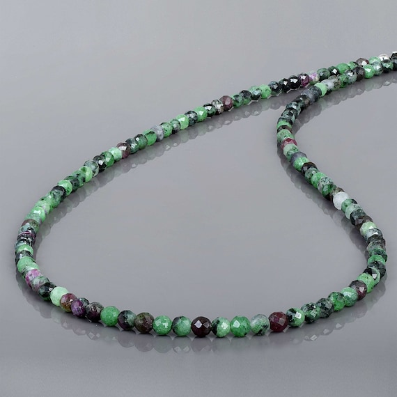 Genuine Ruby Zoisite Beads Necklace,handcrafted 925 Silver Ruby Jewelry,natural Gemstone Necklace,july Birthstone Gift, Anniversary Chain