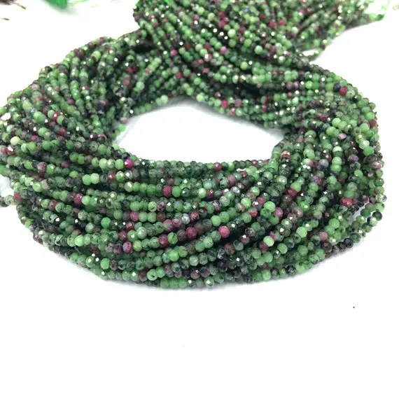 Natural Ruby Zoisite Rondelle Faceted Beads 3mmx2mm 4mmx3mm Tiny Ruby Zoisite Gemstone Small Semi Precious Ruby Zoisite Rondelle Beads