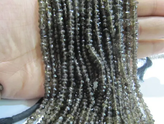 Natural Smoky Quartz Rondelle Faceted Beads 3-4 Mm Best Quality Beads Strand 13 Inches Long Jewelry Making Gemstone Beads