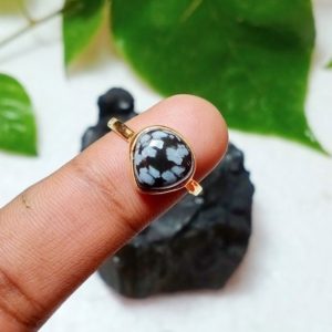 Shop Snowflake Obsidian Rings! Natural Snowflake Obsidian Ring – 10x10mm Heart Shape Ring – 925 Sterling Silver Ring  18 Gold Plated Ring – Statement Ring Gift For Women | Natural genuine Snowflake Obsidian rings, simple unique handcrafted gemstone rings. #rings #jewelry #shopping #gift #handmade #fashion #style #affiliate #ad