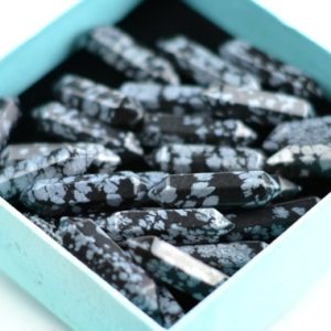 Natural Snowflake Obsidian Stone Point Hexagon , Faceted Point, Double Terminated Wand Stick ,No Hole – 5 Pieces | Natural genuine stones & crystals in various shapes & sizes. Buy raw cut, tumbled, or polished gemstones for making jewelry or crystal healing energy vibration raising reiki stones. #crystals #gemstones #crystalhealing #crystalsandgemstones #energyhealing #affiliate #ad