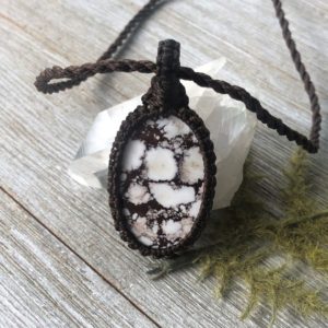 Natural untreated Wild Horse Magnesite pendant, Wild Horse Magnesite macrame necklace for horse lovers, Appaloosa Stone pendant | Natural genuine Array pendants. Buy crystal jewelry, handmade handcrafted artisan jewelry for women.  Unique handmade gift ideas. #jewelry #beadedpendants #beadedjewelry #gift #shopping #handmadejewelry #fashion #style #product #pendants #affiliate #ad