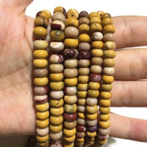 Natural Yellow Mookaite Jasper Rondelle Energy Gemstone Loose Beads for Bracelet Necklace Jewelry Making & Design AAA Quality 4x6mm 5x8mm | Natural genuine rondelle Mookaite Jasper beads for beading and jewelry making.  #jewelry #beads #beadedjewelry #diyjewelry #jewelrymaking #beadstore #beading #affiliate #ad