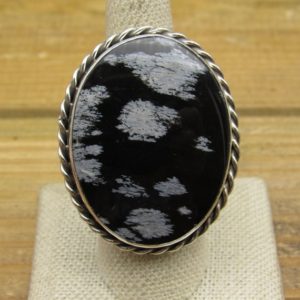 Shop Snowflake Obsidian Rings! New Sterling Silver Snowflake Obsidian Ring Size 8.5 by Jose Campos | Natural genuine Snowflake Obsidian rings, simple unique handcrafted gemstone rings. #rings #jewelry #shopping #gift #handmade #fashion #style #affiliate #ad