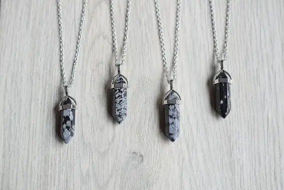 Obsidian Necklace, Healing Crystal Snowflake Obsidian Necklace, Obsidian Crystal Jewelry