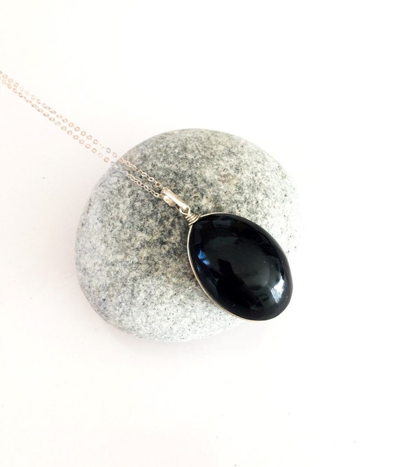 Obsidian Necklace, Volcanic Lava Natural Stone, Sterling Silver Necklace, Mexican Obsidian, Boho, Shine, Silver Jewelry, Gypsy, Zen, Gift
