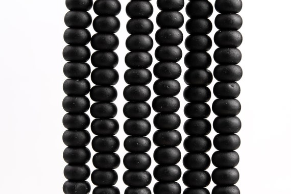Genuine Natural Obsidian Gemstone Beads 8x5mm Matte Black Rondelle A Quality Loose Beads (117569)